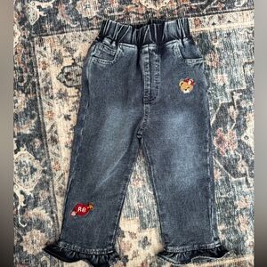 Kids Denim Ruffle Jeans with Bear Patch